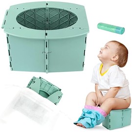 Travel Potty for Kids, Reusable Portable Folding Potty for Toddler, Foldable Toilet for Outdoor Camping, Toddler Potty Seat (Green)