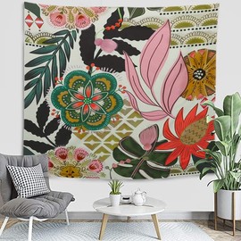 Mid Century Abstract Boho Leaves Modern Minimalistic Home Decor Trippy Wall Tapestry for Bedroom Aesthetic Tapestry for Living Room