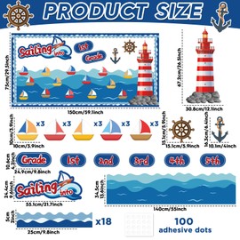 Nautical Bulletin Board Classroom Decorations Set Sailing into Wall Bulletin Board Decor Writable Sailboat Light House Anchor Paper Cut-Outs for Ocean Back to School Blackboard Decor Teacher Supplies