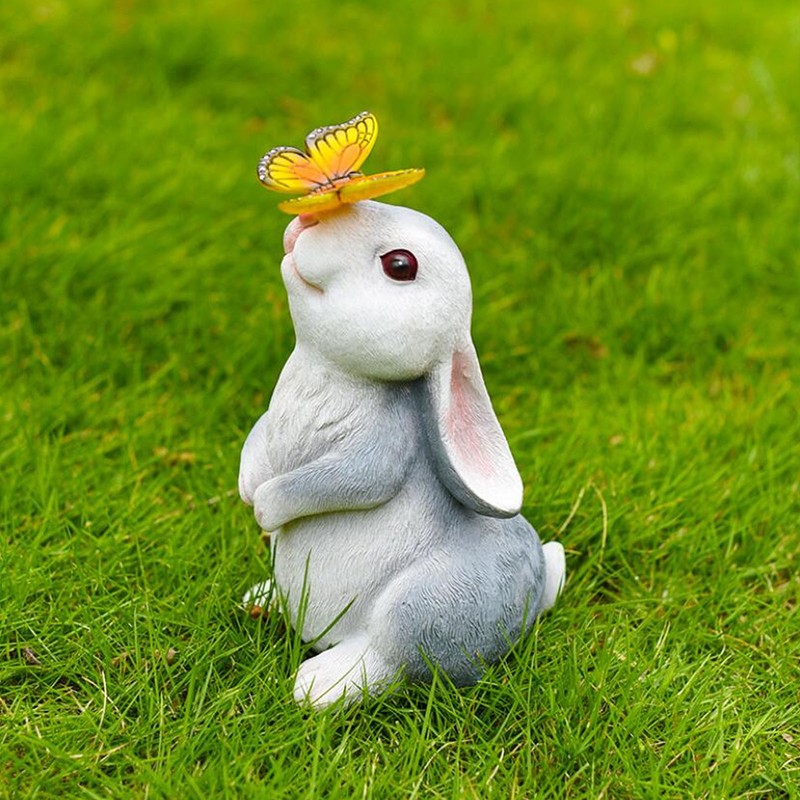 Bunny Outdoor Garden Statues Resin 600mAh Warm Light Rabbit with