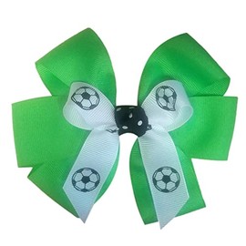 Soccer Hair Bow with six loops, Made in the USA, white pony bands, many colors (Neon Green)