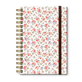 DHGPTS Spiral Journal Notebook, A5 Cute Notebooks for Women Men, College Ruled Hardcover Notebook for Work & Note Taking, 60 Pages Double-Wire Journals for Writing, White Pink Flowers