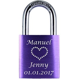 ♥ Love Goals Engraved Love Padlock with Engraving | Individual | Ideal Gift for Lovers & Couples | High-Quality Gift Packaging | Lock with 2 Keys | Anodised | M014 | Colour: Green, Blue, Red & Purple, purple