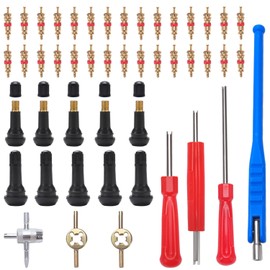 VooGenzek 47 PCS TR413 Tyre Valve Stem Puller Tools Set, Pure Copper Valve Core, with TR413 Snap-in Valve Stem, Dual & Single Head / 4-Way Valve Core Remover, for Tire Tyre of Car, Truck, Motorcycle