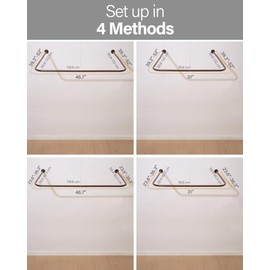 Yampos U Shaped Shower Curtain Rod Coffee, [Both Sides: 23.6"-52", Middle: 30"-46"] Adjustable U Shape Outdoor Shower Rod No-Sagging Curtain Pole for Bathroom Bathtub with 12 Hooks & Ceiling Support