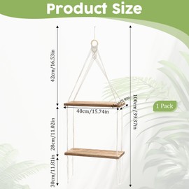 SynHHergyx Macrame Hanging Shelf Boho Hanging Plant Shelf 2 Tier Boho Wall Decor Wooden Wall Hanging Shelves Cotton Rope Display Photos Plants Hanging Storage Shelving for Living Room Home Bedroom