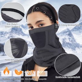 YANIKY Tube Scarf Ski Face Protection Mouth Guard Neckerchief Men Women Breathable Elastic Face Mask Bicycle Scarf Windproof Motorcycle Bandana Neck Warmer Sports Running Scarf, grey with headband