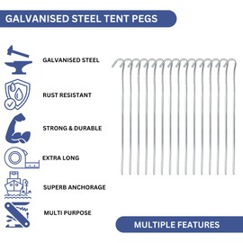 Tent Pegs 15 Pack 9 inch Metal Heavy Duty Tent Pegs Tent Stakes Garden Pegs Tent Hooks Galvanised Rust Free Ground Pegs for Camping Tent Awning Gazebo Tarpaulin Garden Netting Astro Turf