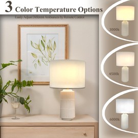 Ceramic Table Lamps Set of 2, White Modern Table Lamp for Bedroom, Living Room, End Table Lamp Farmhouse Lamp