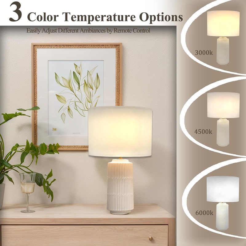 Ceramic Table Lamps Set of 2, White Modern Table Lamp