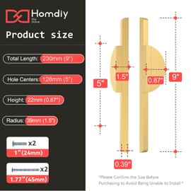 homdiy 2 Pack Half Moon Cabinet Pulls Gold Drawer Pulls Semicircle Cabinet Handles Brushed Gold Modern Hardware for Dresser Bathroom 5 inch (128mm) Hole Center