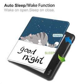 GIOPUEY Case Compatible with Tolino Vision Colour, Flip Case, PU Leather + Soft TPU Case, Auto Sleep/Wake, 360° Protection - Cat