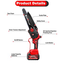 Mini Chainsaw Cordless 8inch,Electric Chainsaw with 4.0A Rechargeable Battery,One-Handed Portable Operated Power Chainsaw with Safety Lock for Tree Branch Wood Cutting and Garden
