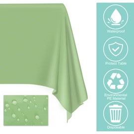 2 Pcs Sage Green Tablecloth Plastic 54 ×108 Inches Rectangle Sage Green Tablecloth Disposable Plastic Waterproof Table Cover for Outdoor Picnic, Kitchen, Holiday Birthday Wedding Baby Shower Party