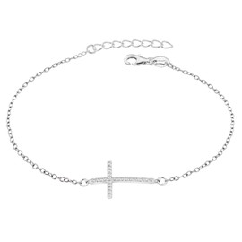 Tuscany Silver Sterling Silver Rhodium Plated Cubic Zirconia Cross Bracelet of 19cm/7.5"