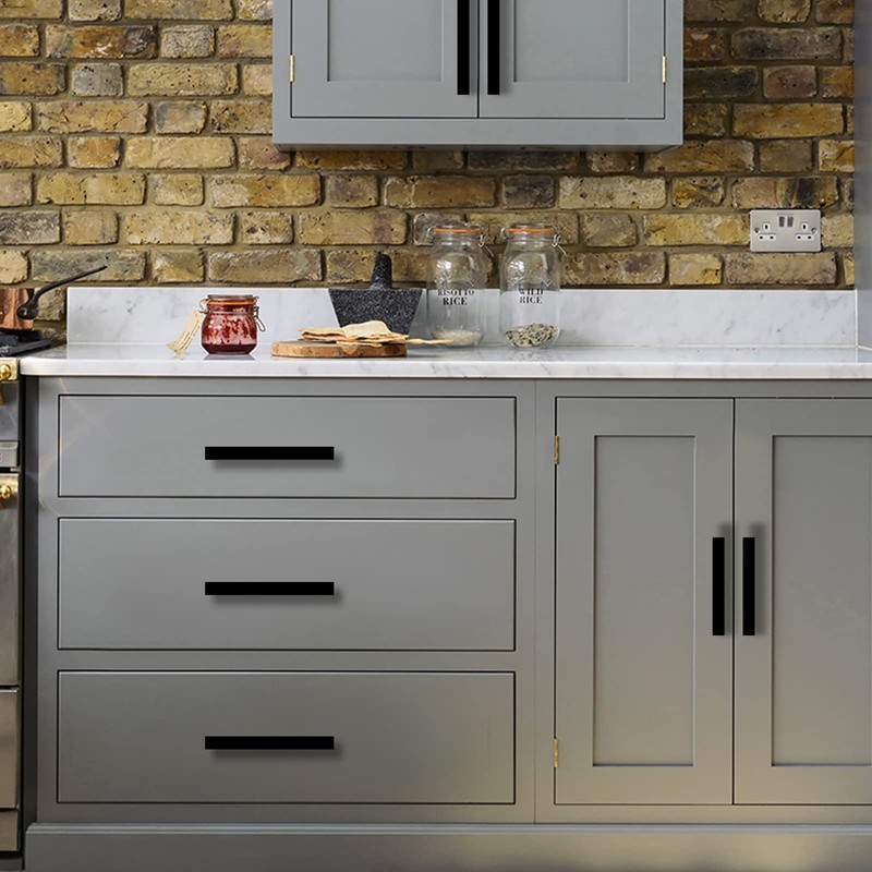 LONTAN Pack of 6 Handles for Kitchen Cabinets Black Cabinet