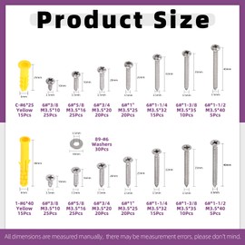 Swpeet 300 Pieces #6 x 3/8 Inch 5/8 Inch 3/4 Inch 1 1/4 Inch 1-3/8 Inch 1-1/2 Inch 304 Stainless Steel Flat Head and Flat Head Quick Self Tapping Dry Wall Screws OD Screws Self Tapping Screws