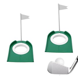 2 Pack Golf Putting Cup with Flag, Golf Training Putters Hole, Plastic Golf Putting Hole Cup, Small Golf Hole Cup Training Accessories for Office Yard Indoor Outdoor Home Backyard (Green)