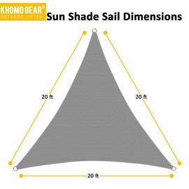 KHOMO GEAR Triangle Sun Shade Sail 20 x 20 x 20 Ft UV Block Fabric - Grey