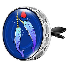 Wild Essentials Enamel Finish Narwhals Aromatherapy Car Air Freshener Essential Oil Car Vent Diffuser With Vent Clip and 8 Color Refill Pads