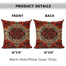 eshabear Pillow Covers Set of 2 Pictures of Bohemian Oriental cerca Throw Pillow Covers Cases Flax Cotton Square Cushion Covers for Home Couch Bed Sofa Chair Decor PillowCovers(Red Datura)