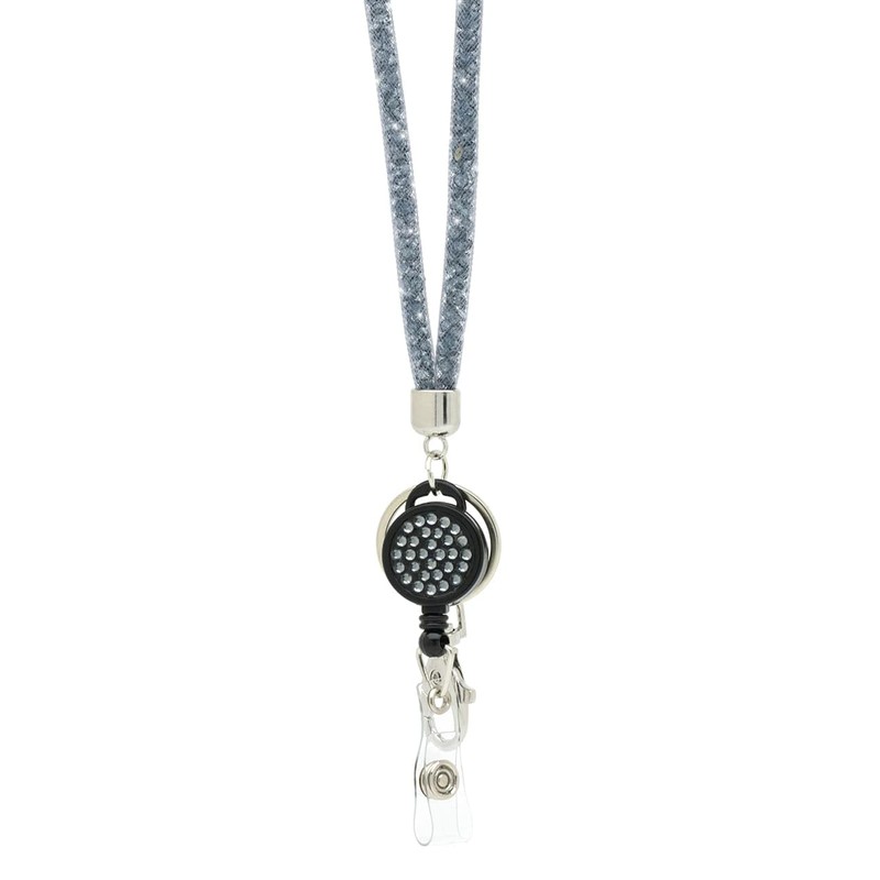 CKB LTD Grey Sparkle Lanyard Rhinestone Silver Glitter Crystal Gems