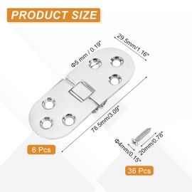 sourcing map Folding Table Flip Hinge 3" x 1", 180 Degree Butler Tray Hinges Heavy Duty Flap Round Edge Hinge with M4 Screw for Sewing Machine Cabinet Door Silver Pack of 6
