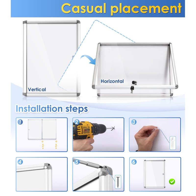 SWANCROWN Enclosed Bulletin Board Dry Erase Noticeboard Lockable Display Boards