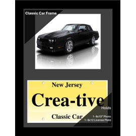 Creative Picture Frames 8x10 Manhattan Black Classic Car Frame with 6x12 License Plate Frame Display with Black Mat
