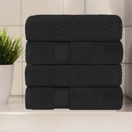 Superior Cotton Chevron Bath Towel Set, Zero Twist, Large Plush Absorbent Body Towels, Luxury Soft Quick Drying, Shower, Spa, Hotel, Pool, Guest Bathroom, Home Essentials, Assorted Set of 4, Black