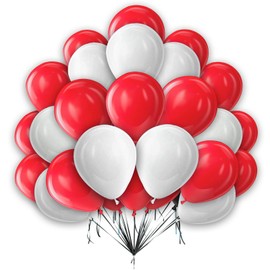 Red White Balloons 12 inch Metallic Chrome Balloons for Birthday Wedding Themed Party Christmas Sports Party New Years Eve Decorations Pack of 25