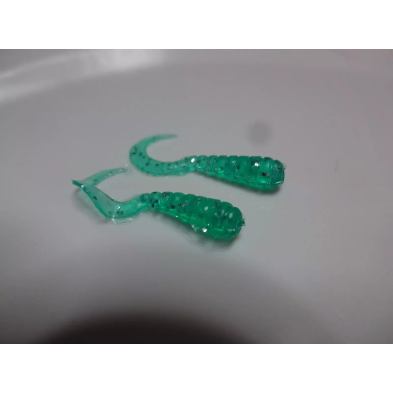 Unbranded SOFT PLASTIC SMALL 1" SEA GREEN/SILVER GLITTER CURL-TAIL GRUB