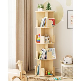 Masupu Rotating Bookshelf, 4 Tier Revolving Bookcase Lazy Susan, 360 Spinning Book Shelf Storage Tower, Round Rotating Bookcase for Bedroom, Living Room, Corner(Natural)
