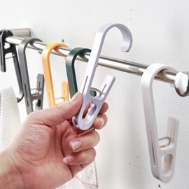 12 Pcs Large Clothes Pins Towel Clips, Multipurpose Clothes Pins Hook, Strong Plastic Clothes Hanger. S Hook for Shower Curtain Laundry Clothes pins