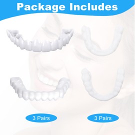 3 Pairs False Teeth, VEGCOO Clip in Veneers Teeth Instant Veneers Dentures Fake Teeth Braces, False Teeth Clip on Veneers Top and Bottom, Whitening Veneers Teeth Top and Bottom Set for Men Women