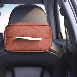 Tecfino Car Tissue Holder, PU Leather Tissue Box Cover Rectangular for Car, Car Tissue Box Holder for Car Backseat, Tissue Holder for Car Organization Accessories, 9.5" x 3.9" x 5.5" (Brown)