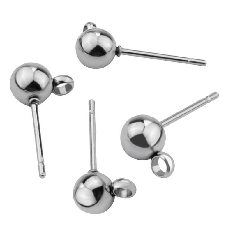 Tongcloud 100pcs Hypoallergenic Silver Ball Post Earrings Stainless Steel Stud