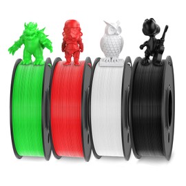 WEEDO PLA Filament 1.75mm Bundle for 3D Printer, 4 Rolls of 250g White Black Green Red 3D Printer Filament, Dimensional Accuracy ±0.02mm, Clog-Free, Smoothly Feeding, Tangle-Free