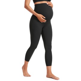 CRZ YOGA Womens Butterluxe Maternity Capris Leggings 23" - Workout Active Yoga Crop Pants Over The Belly Pregnancy Soft Black Medium