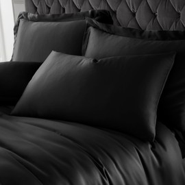 Catherine Lansfield Silky Soft Satin Single Duvet Cover Set with Pillowcase Black