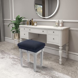 BUYUE 4 pcs Vanity Stool Bench Covers, Luxury Crease-Resistant Jacquard Fabric Saddle Bar Stool Slipcovers Stretch Washable, (Rectangle, 4 Counts, Navy Blue)