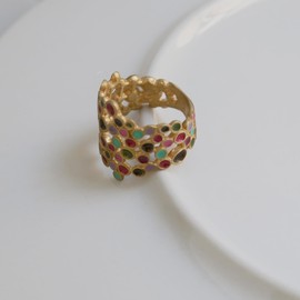 JOI D'ART Gold Ring Candy Colours | Design by Joidart | Candy Colours Collection | Wide Ring in Gold-Plated Metal with 24 Carat Gold Plating | Cold Glaze Multicoloured, Metal, No Gemstone
