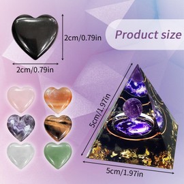 9-Piece Amethyst Pyramid and Crystals Stones Set with Purple Fabric Bag, Positive Energy Chakra Crystal Pyramid, Heart Crystal Gemstones, Desktop Ornament Decoration