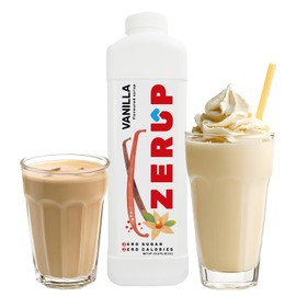 Zerup Zero Sugar Vanilla Syrup, Sugar-Free Coffee Syrup, Zero Calories and Sugar, Keto Friendly, Ideal for Lattes, Cappuccinos, Espresso, Americano, Indulgent Taste 33.8 Oz (1L), Pack of 4