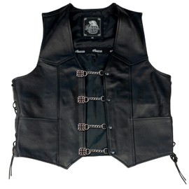 Iguana Custom – Extender for Motorcycle Vest with Metal Chain and Snap Fasteners with Decorative Figure in Metal and Leather Style Custom Chopper Bobber (Black Malt)