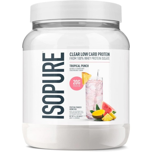 Isopure Clear Whey Protein, Tropical Punch, 20g Protein, 14.1oz, 16