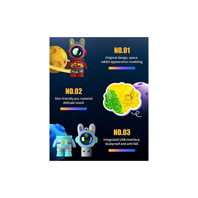 Bilious Cute Space Rabbit USB Flash Drive, Thumb Drive 128gb