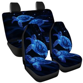 Tomeusey Auto Interior Accessory, Blue Turtle Print Car Seat Cover 4 Pcs Auto Front Rear Seats Protector Fits for Car SUV Sedan Truck
