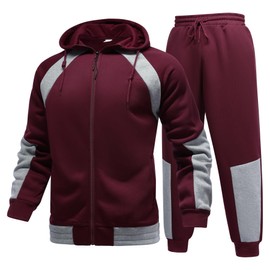 YOUTHUP Men's Tracksuit, 2-Piece Sports Suit with Hood, Jogging Bottoms, Hoodie, Casual Jogging Suit, Leisure Suit, red, XL
