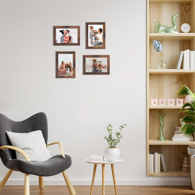 Edenseelake 4x6 Picture Frame Set of 15, Rustic Brown Wood